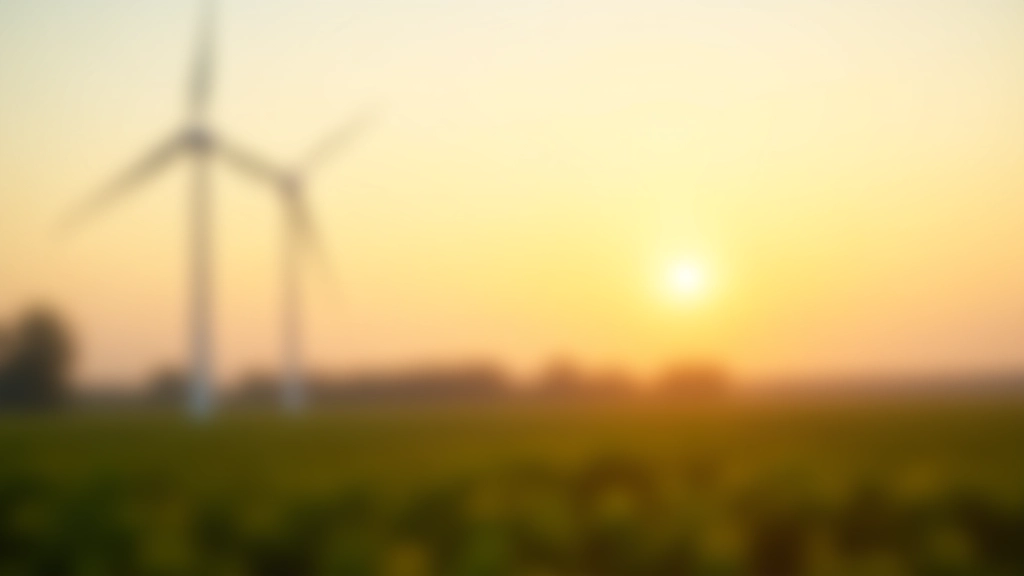 Windkraftanlage in landschaftlicher Umgebung mit grünen Feldern im Hintergrund